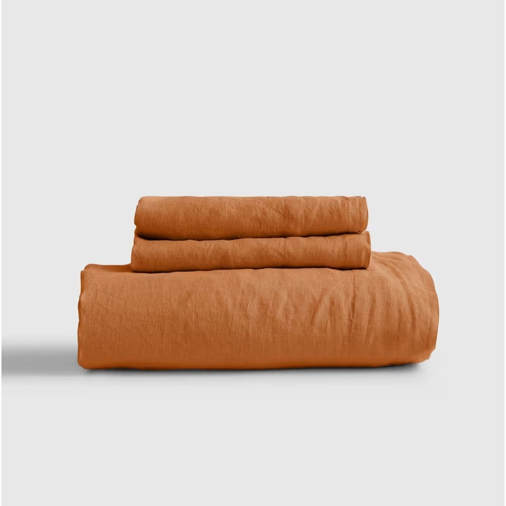 Quince Rust Orange Linen Sheet Set (does not include flat sheet)